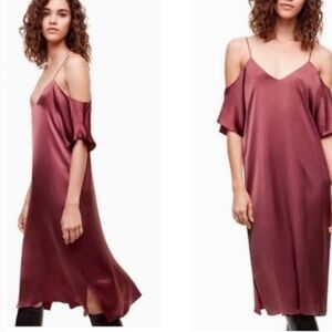 Aritzia Wilfred Henrietta Cold Shoulder Midi Satin Dress